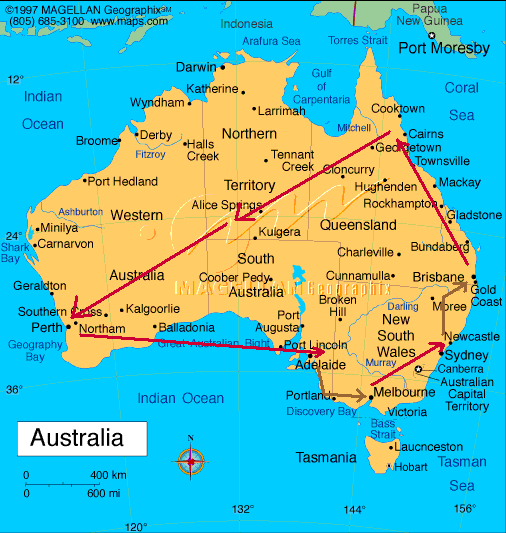 Australia Trip Map dec07-jan08