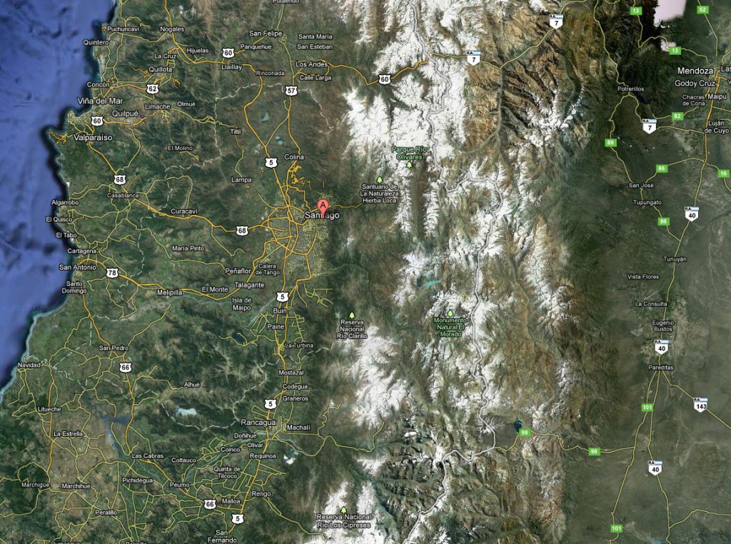 Santiago Chile SCEL marked on map