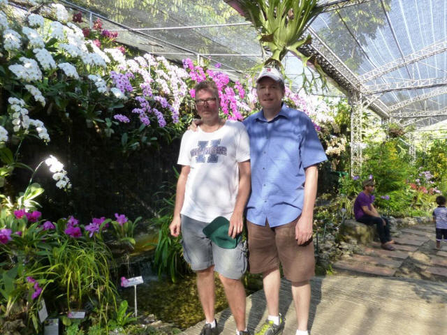 Beat and Stefan next to flowers Chiang Mai