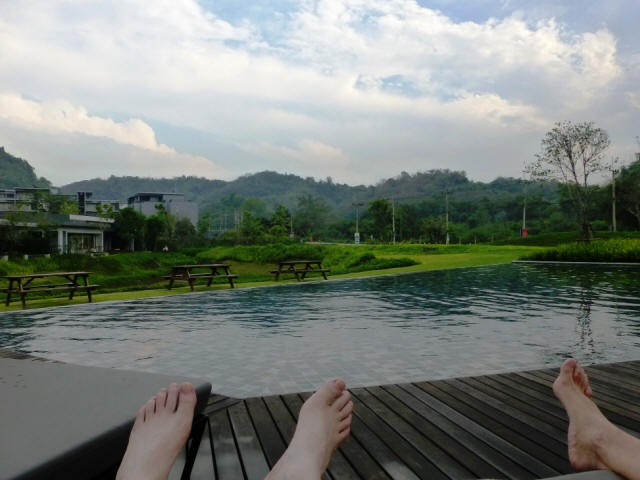 Hotel at pool relaxing