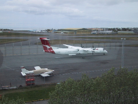 Iceland Hotel window vie HB-LEM and Icelandair