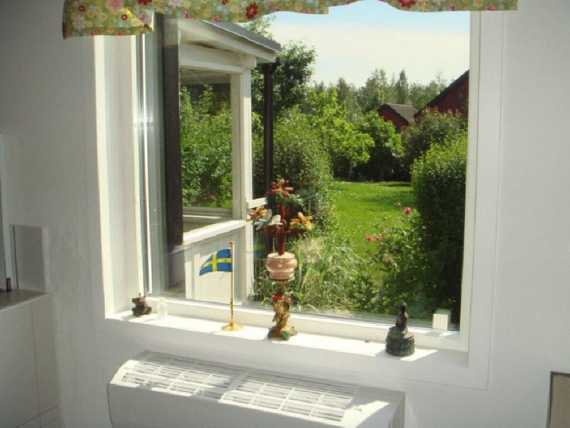 House Stocka kitchen window view towards garden