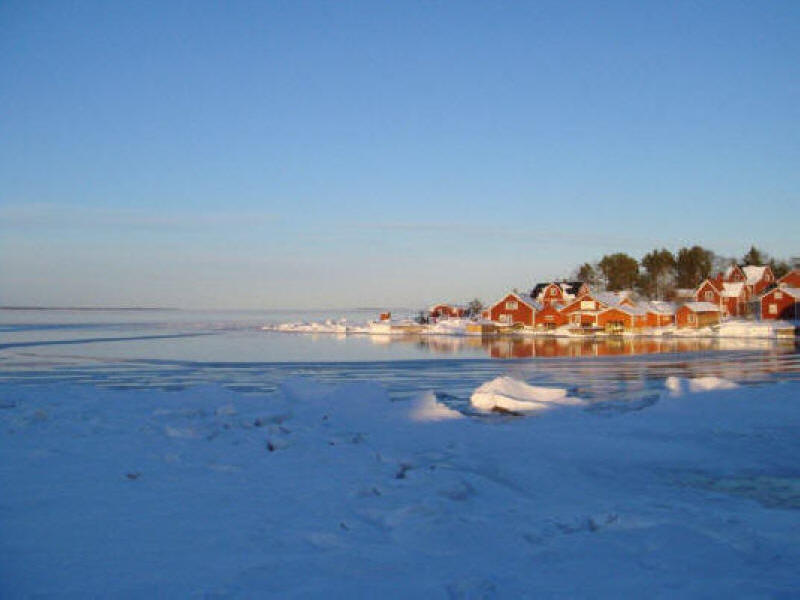 Stocka with snow and partially frozen sea view island part