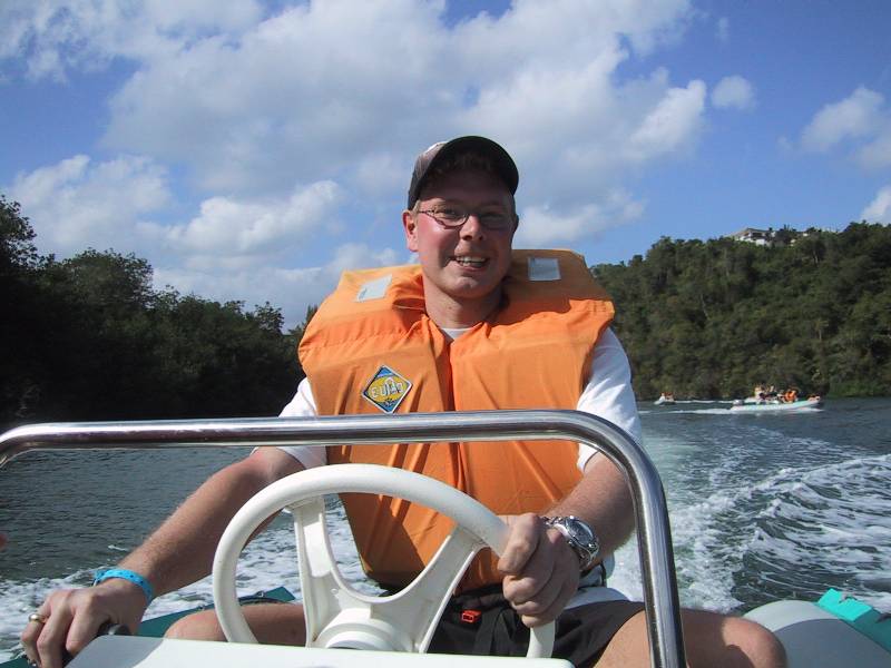 Varadero Cuba Stefan steering boat up river Camarioca